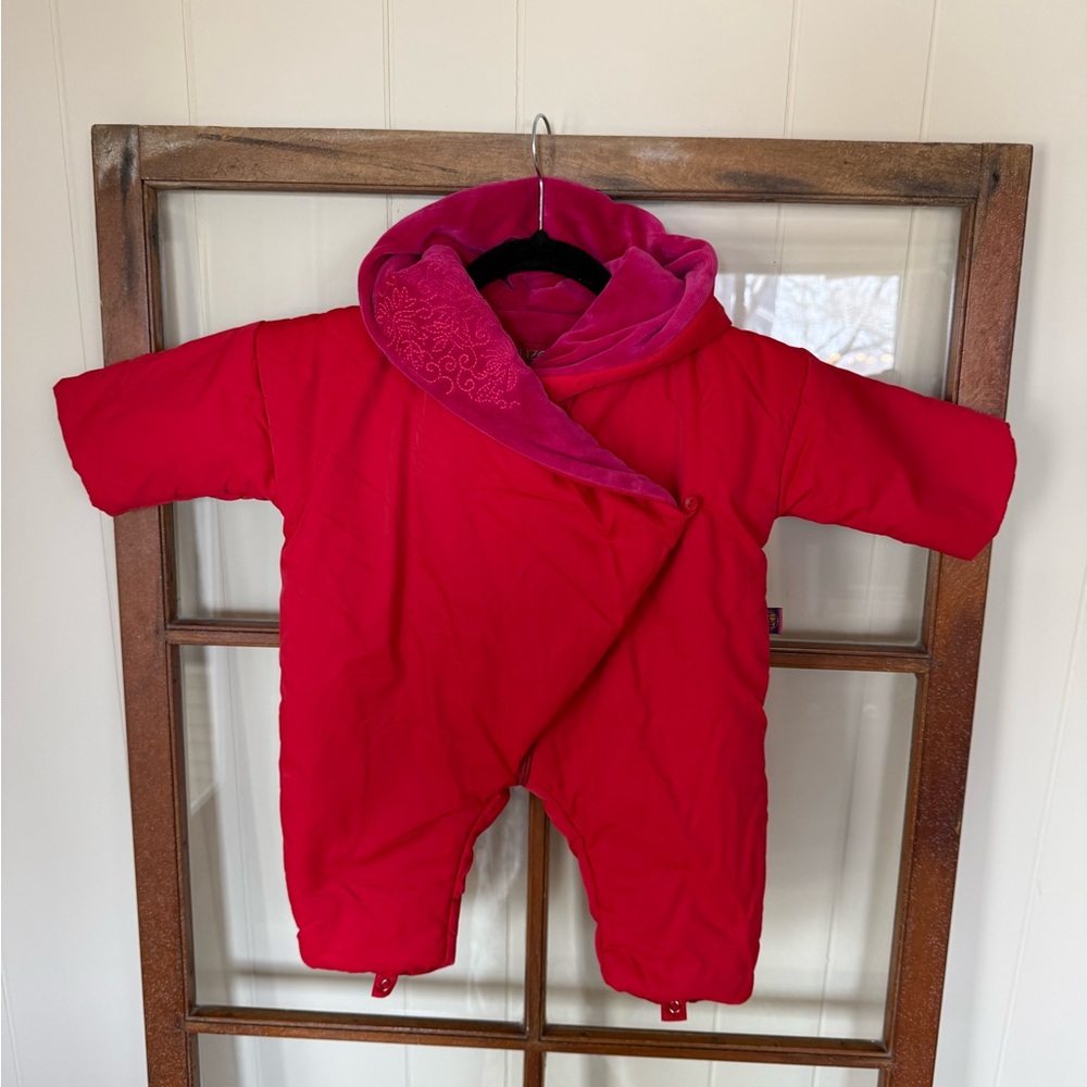 Kenzo Jungle Rare Vintage 80s 90s Red Infant Snowsuit w/ Pink Hood & Lining - 9M
